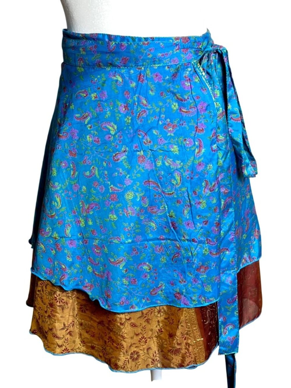 Wevez Silk Wrap Mini Skirt Reversible Boho Gypsy Indie Festival Layering Wom O/S